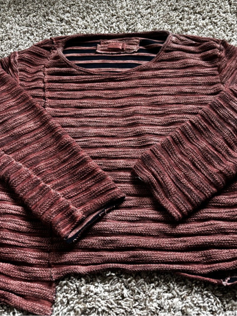 Luukaa women cotton Burgundy Striped Crewneck Sweater s m boho